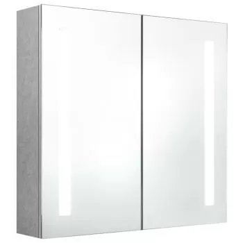 Dulap de baie cu oglinda si LED, gri beton, 62 x 14 x 60 cm