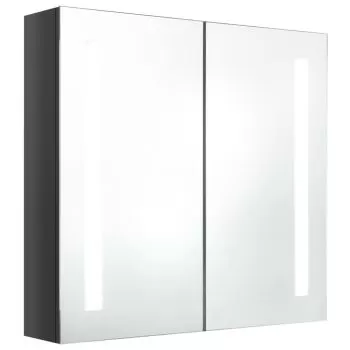 Dulap de baie cu oglinda si LED, cenusiu strălucitor, 62 x 14 x 60 cm