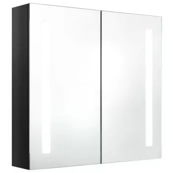 Dulap de baie cu oglinda si LED negru stralucitor 62x14x60 cm, negru strălucitor, 62 x 14 x 60 cm