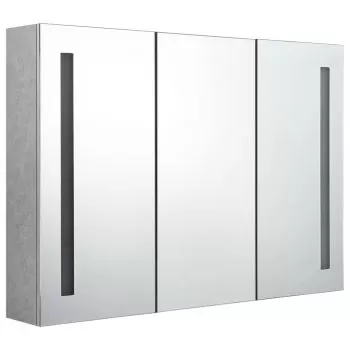 Dulap de baie cu oglinda si LED, gri beton, 89 x 14 x 62 cm
