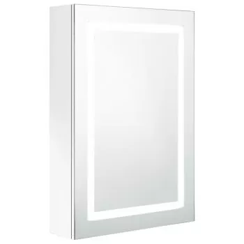 Dulap de baie cu oglinda si LED, alb strălucitor