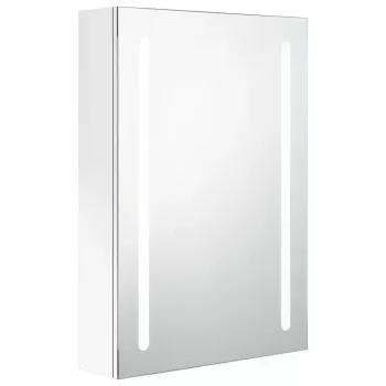 Dulap de baie cu oglinda si LED, alb strălucitor, 50 x 13 x 70 cm