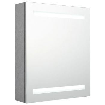 Dulap de baie cu oglindă și LED, gri beton, 50x14x60 cm