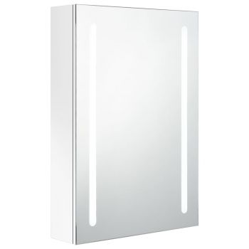 Dulap de baie cu oglinda si LED, alb strălucitor, 50 x 13 x 70 cm