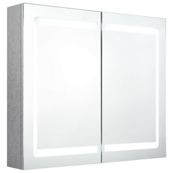 Dulap de baie cu oglindă și LED, gri, 80x12x68 cm