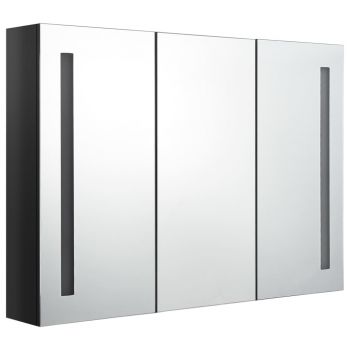 Dulap de baie cu oglinda si LED, negru strălucitor, 89 x 14 x 62 cm