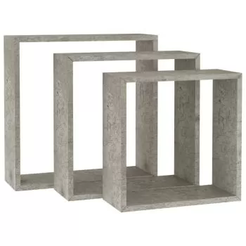 Set 3 bucati rafturi de perete cub, gri beton, 27 x 10 x 30 cm