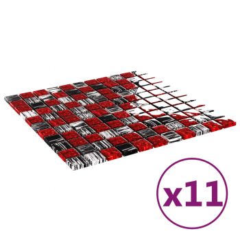 Plăci mozaic autoadezive 11 buc. negru și roșu 30x30 cm sticlă