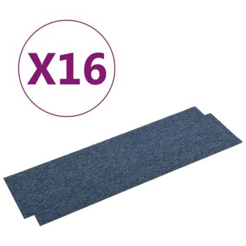 Dale mochetă pentru podea, 16 buc., albastru, 25x100 cm, 4 m²
