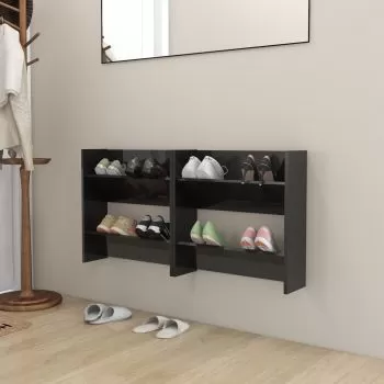  Pantofare de perete, 2 buc., negru extralucios, 60x18x60 cm PAL