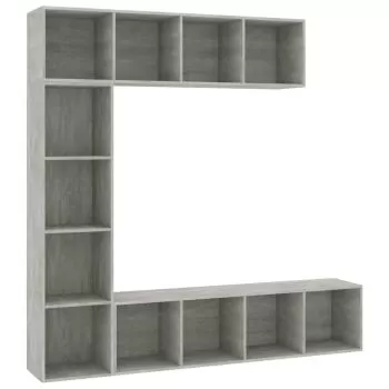 Set biblioteca/comoda TV, 3 piese, gri beton, 30 x 30 x 180 cm