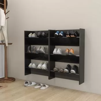 Set 2 bucati pantofare de perete, negru lucios, 60 x 18 x 90 cm