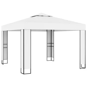 Pavilion cu acoperis dublu & siruri de lumini LED, alb, 3 x 3 x