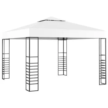 Pavilion de gradina cu siruri de lumini, alb, 3 x 3 x