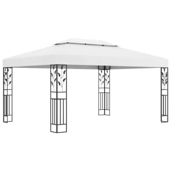 Pavilion cu acoperis dublu & siruri de lumini LED, alb, 3 x 4 x
