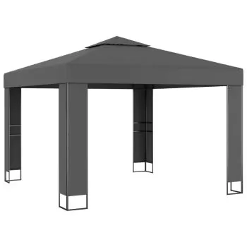 Pavilion cu acoperis dublu&siruri de lumini LED, antracit, 3 x 3 x