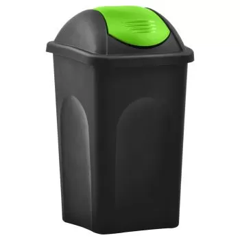 Cos de gunoi cu capac oscilant, negru si verde, 41 x 41 x 68 cm