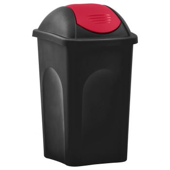 Coș de gunoi cu capac oscilant, negru și roșu, 60L