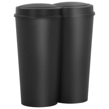 Coș de gunoi dublu, negru, 50 L