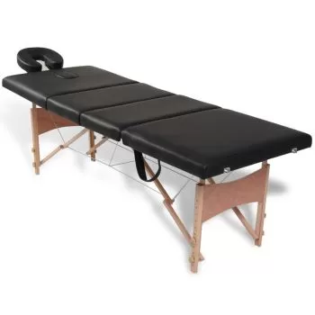 Masa de masaj pliabila 4 parti cu cadru din lemn Negru, negru, 186 x 68 x 81 cm