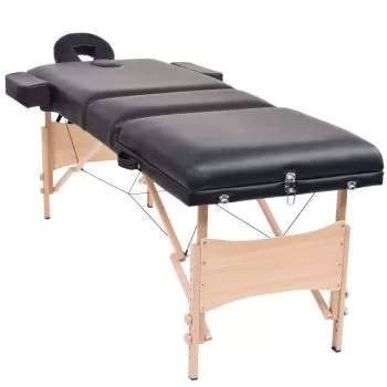 Set taburet și masă de masaj pliabilă 3 zone negru grosime 10cm