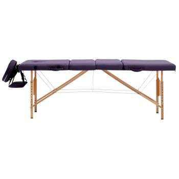 Masă pliabilă de masaj, 4 zone, violet, lemn