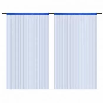 Set 2 bucati draperii cu franjuri, albastru, 140 cm