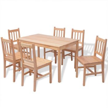 Set masă și scaune din lemn de pin 7 piese