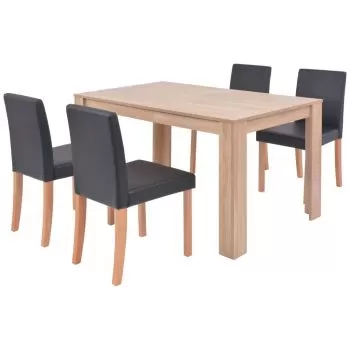 Masa si scaune, 5 piese, negru, 140 x 80 x 75 cm