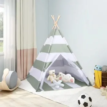 Cort de copii teepee cu geanta, dungi gri, 120 x 120 x 150 cm