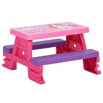 Masă de picnic pentru copii, cu bănci, roz, 79x69x42 cm