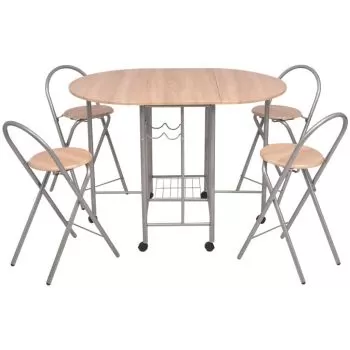 Set masa si scaune de bucatarie pliabile din MDF, 5 piese, bej, 80 x 80 x 79 cm