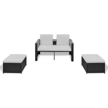 Set mobilier de gradina cu perne, 4 piese, alb si negru
