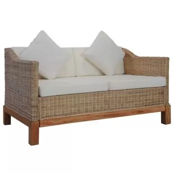 Canapea cu 2 locuri cu perne, maro, 132 x 78 x 74 cm