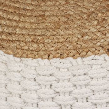Fotoliu pouf tricotat manual, iută și bumbac, 50 x 35 cm, alb