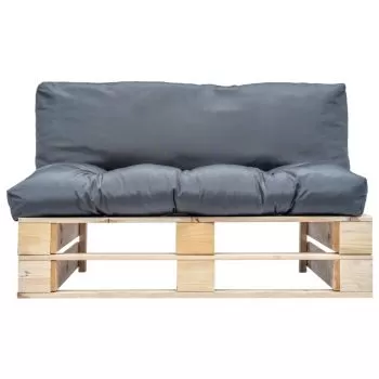 Canapea de gradina din paleti cu perne gri, natural si gri, 110 x 66 x 65 cm
