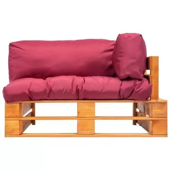 Canapea de gradina din paleti cu perne rosii, maro si rosu, 110 x 66 x 65 cm