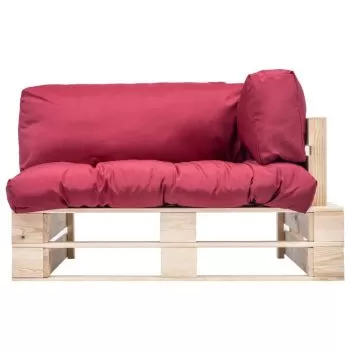 Canapea de gradina din paleti cu perne rosii, natural si rosu, 110 x 66 x 65 cm