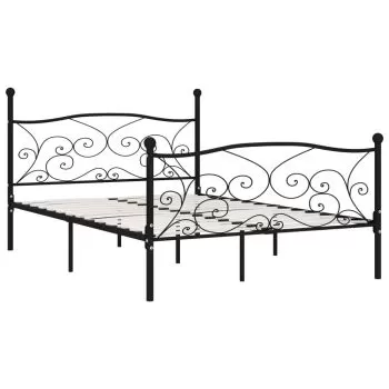 Cadru de pat cu baza din sipci, negru, 160 x 200 cm