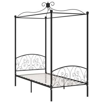 Cadru de pat cu baldachin, negru, 90 x 200 cm