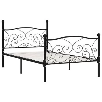 Cadru de pat cu baza din sipci, negru, 90 x 200 cm