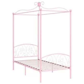 Cadru de pat cu baldachin, roz, 90 x 200 cm