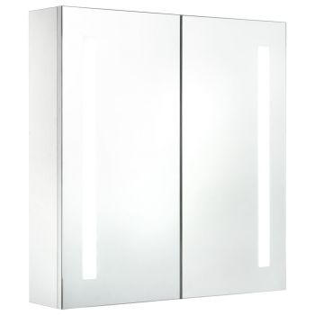 Dulap de baie cu oglinda si LED, alb si argintiu, 62 x 14 x 60 cm