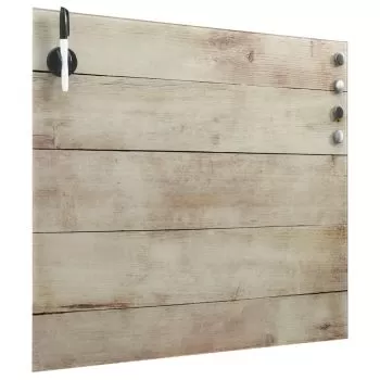 Tablă magnetică de perete, 50 x 50 cm, sticlă, decor lemn