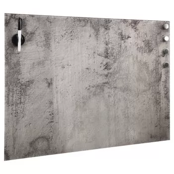 Tablă magnetică de perete, 80 x 60 cm, sticlă, gri beton