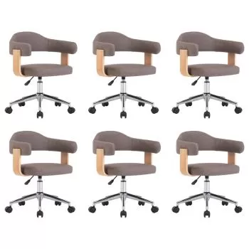Scaune pivotante masă, 6 buc., gri taupe, lemn curbat & textil