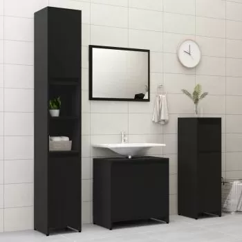 Set mobilier de baie, 3 piese, negru