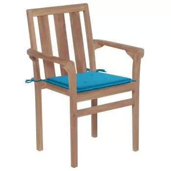 Set 2 bucati scaune de gradina cu perne albastre, albastru