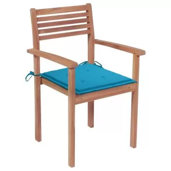 Set 4 bucati scaune gradina cu perne albastre, albastru