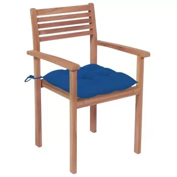 Set 4 bucati scaune de gradina cu perne albastru, albastru